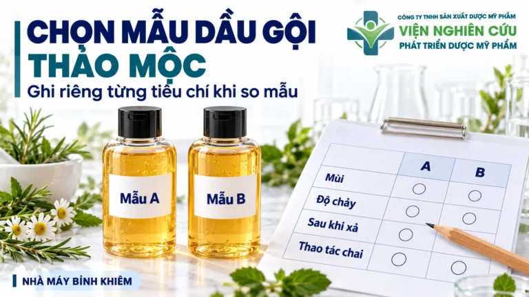 Minh họa: mẫu gia công dầu gội thảo mộc — Nhà máy Bỉnh Khiêm