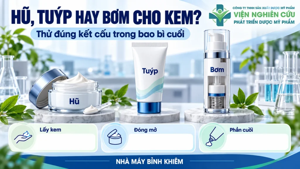Minh họa: kem dưỡng dạng hũ hay tuýp — Nhà máy Bỉnh Khiêm