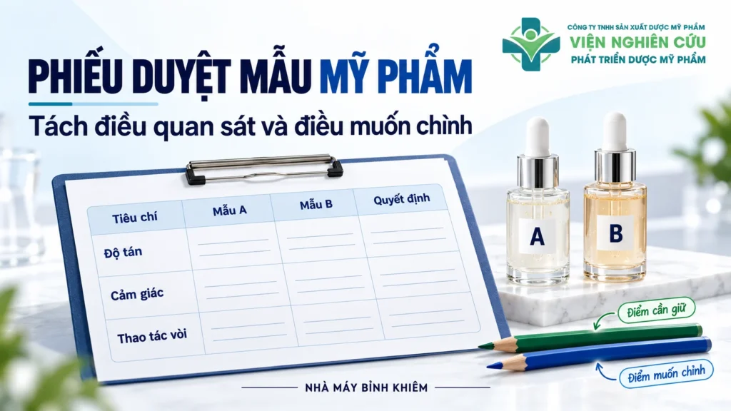 Minh họa: phiếu duyệt mẫu mỹ phẩm — Nhà máy Bỉnh Khiêm