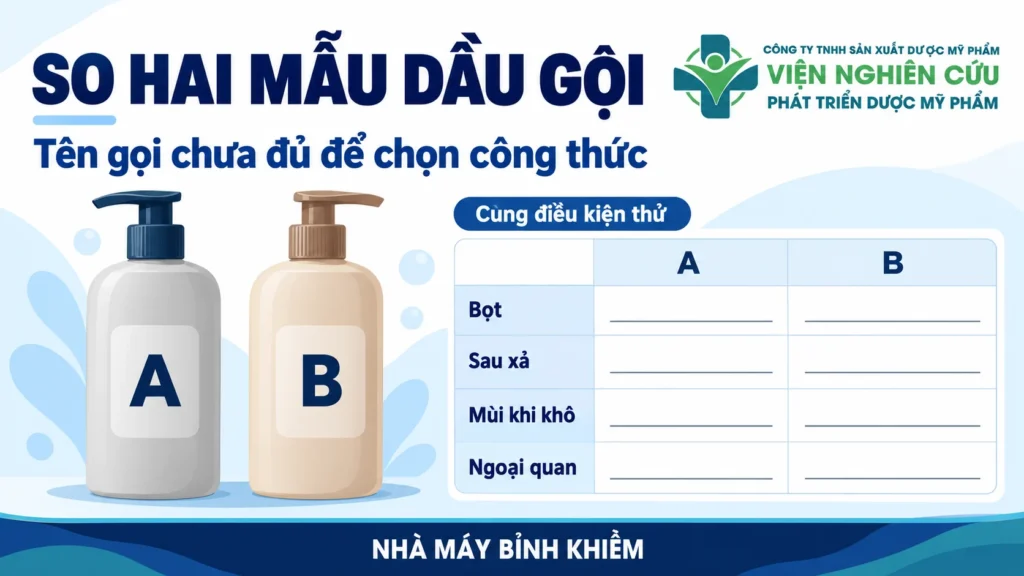 Minh họa: so sánh mẫu dầu gội thảo mộc — Nhà máy Bỉnh Khiêm